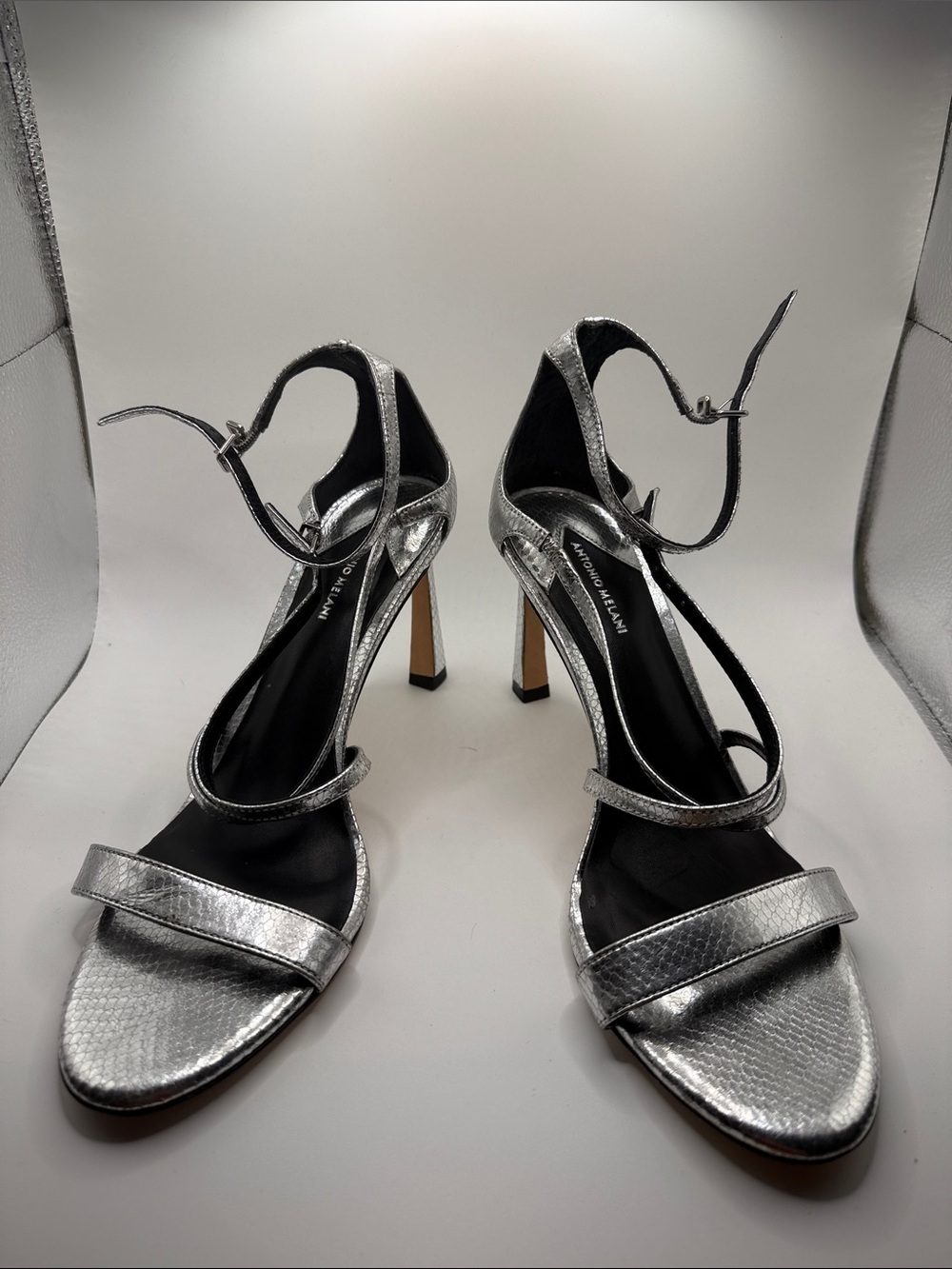 ANTONIO MELANI Silver Strappy High Heel Sandals